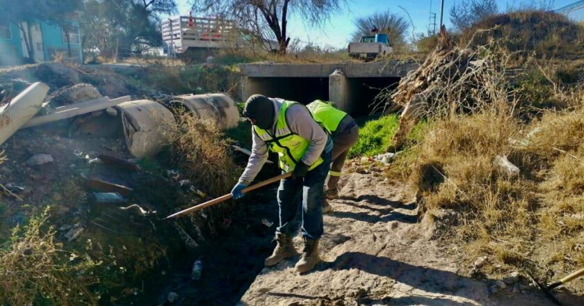 Realizan limpieza preventiva en el dren Revolución en Villa de Pozos